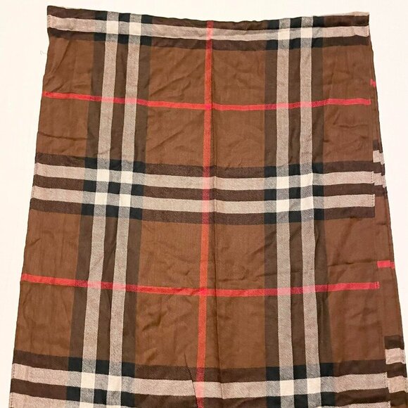 Pashmina Checkered Plaid Scarf Fringed 68 x 25 Inch - Picture 13 of 16